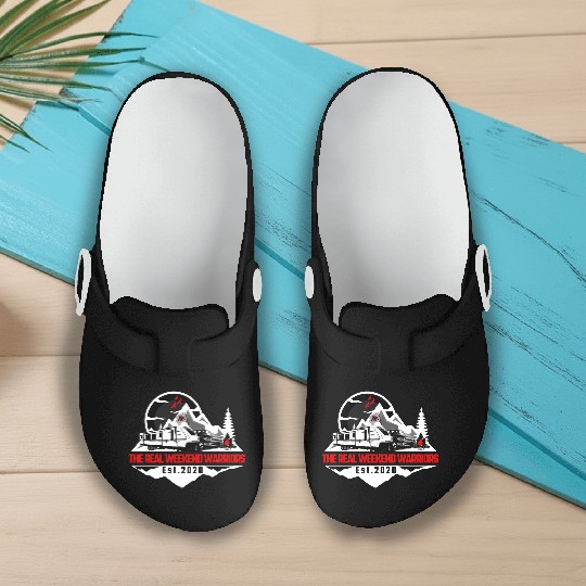 The Real Weekend Warriors Latest Logo in Red Slip On Clogs
