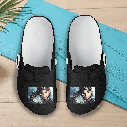 Warrior princess wearing gothic plate fantasy art Slip On Clogs