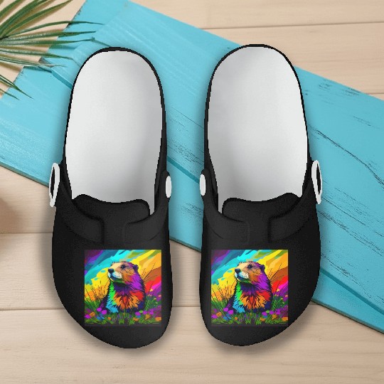 multicolor groundhog.groundhog day ,groundhog gift Slip On Clogs