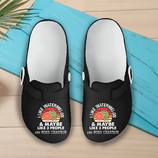 I LIKE WATERMELON AND MAYBE 3 PEOPLE ROSS CHASTAIN Slip On Clogs
