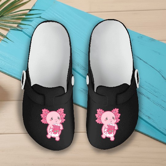 Kawaii Axolotl Strawberry Milk Teen Girl Kids Japa Slip On Clogs