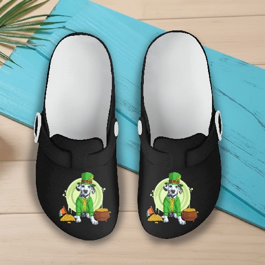 Dalmatian Puppy, Irish Flag, Gold, Shamrock Dog St Slip On Clogs