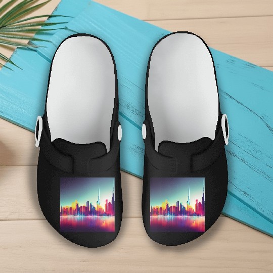 Dubai silhouette skyline abstract art Slip On Clogs