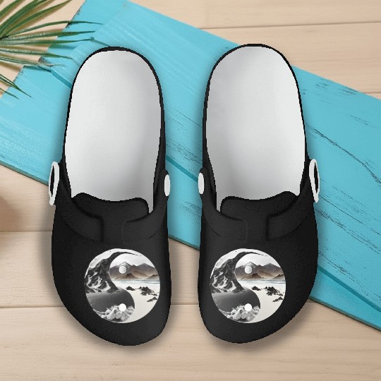 Ying Yang - mountains - beach Slip On Clogs