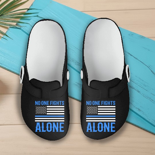 No One Fights Alone Thin Blue Line Police Slip On Clogs