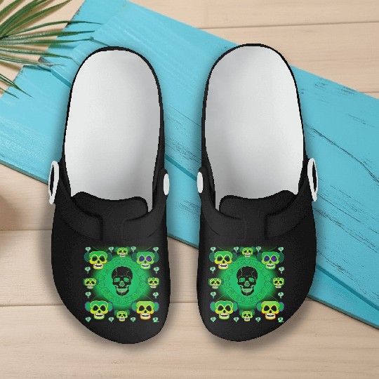 Psychedelic Green St Patrick’s Day Skulls Slip On Clogs