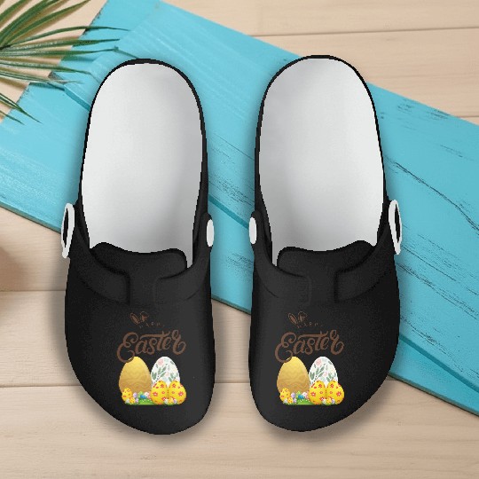 Happy easter sayings egg bunny Slip On Clogs