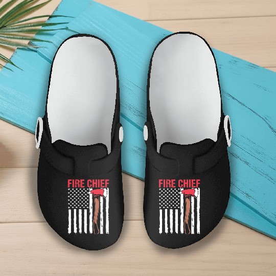 American Flag Patriotic Firefighter Fire Chief Slip On Clogs