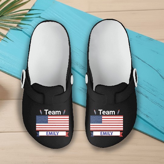 Team Emily USA American Flag Stars Slip On Clogs