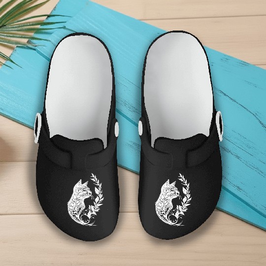 Cute Little Cat In Nature Tattoo Style Slip On Clogs