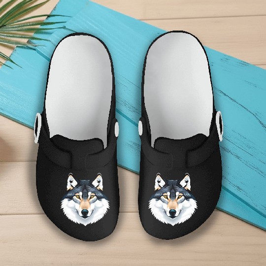 Wolf howling at the moon graphic Slip On Clogs