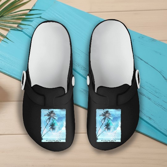 Artistic Huntington Beach California Palm Tree Slip On Clogs
