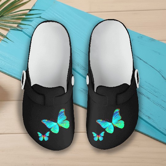 Blue Green Butterflies Slip On Clogs