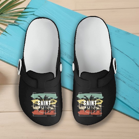 Saint Martin Artistic Palm Tree Retro Slip On Clogs