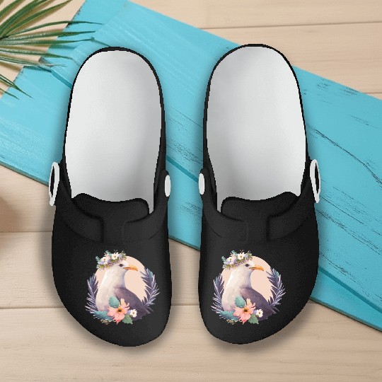 Cute Seagull Bird Flower Crown Floral Birds Slip On Clogs