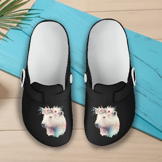 Cute Polar Bear Flower Crown Animal Lovers Slip On Clogs