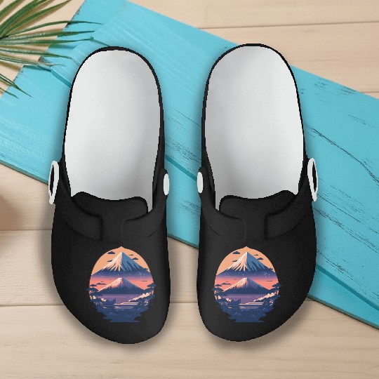 Serene Mount Fuji Sunset Peaceful River Scenery Slip On Clogs