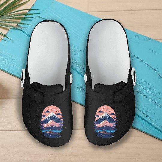 Serene Mount Fuji Sunset Peaceful River Scenery Slip On Clogs