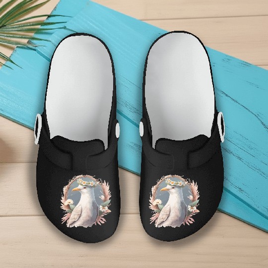 Seagull Bird Flower Crown Floral Seabirds Slip On Clogs