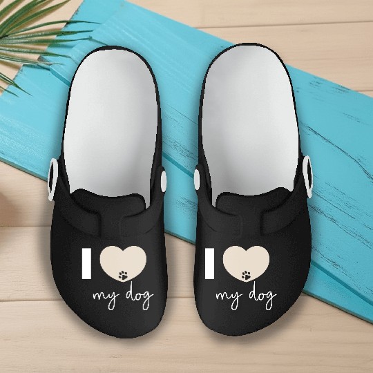 I Love My Dog Beige Heart Slip On Clogs