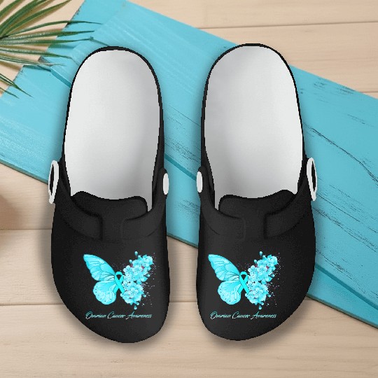 Ovarian Cancer Awareness Ribbon Teal Ovarian Cance Slip On Clogs