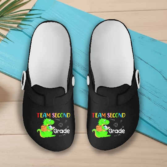 MB35 Team 2nd Grade Dinosaur Back To School Teache Slip On Clogs