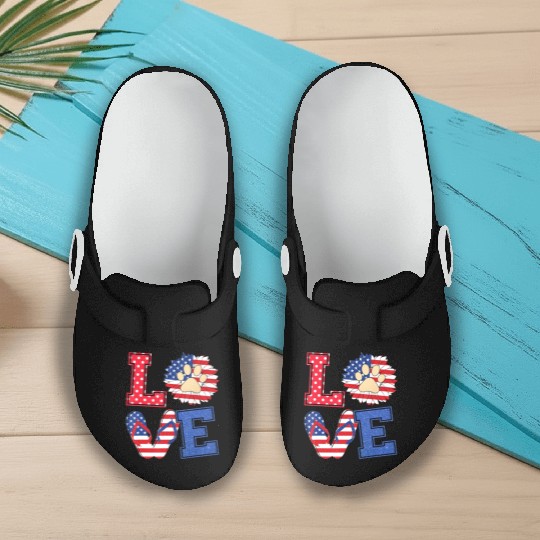 Love Sunflower Dog Lover 4Th Of July Independence Slip On Clogs