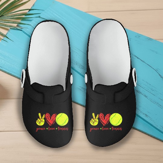 Peace Love Tennis Cute Tennis Lovers Slip On Clogs