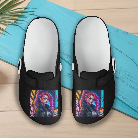 Cyberpunk Anime Girl Slip On Clogs