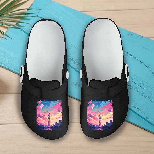 Vaporwave Skytree Tokyo Aesthetic Japanese Sight Slip On Clogs