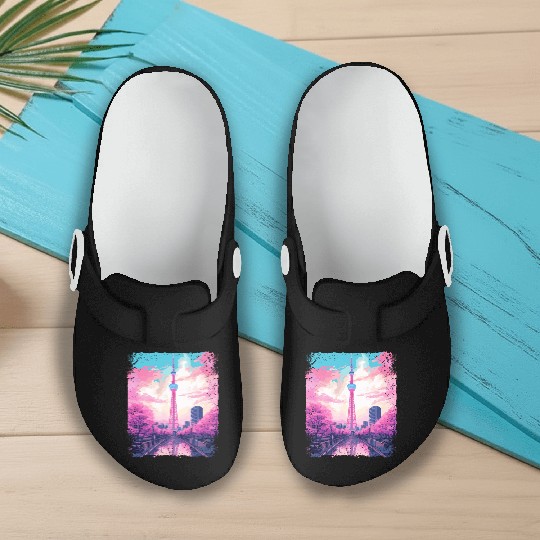 Aesthetic Skytree Tokyo Vaporwave Japanese Sight Slip On Clogs