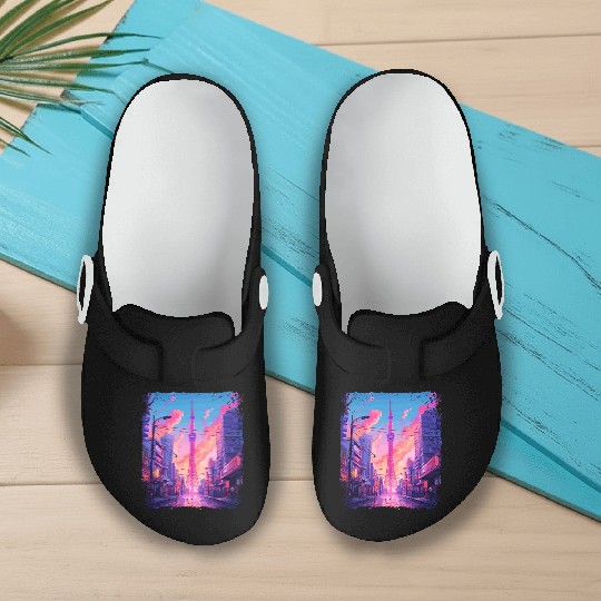 Vaporwave Aesthetic Japanese Skytree Tokyo Sight Slip On Clogs