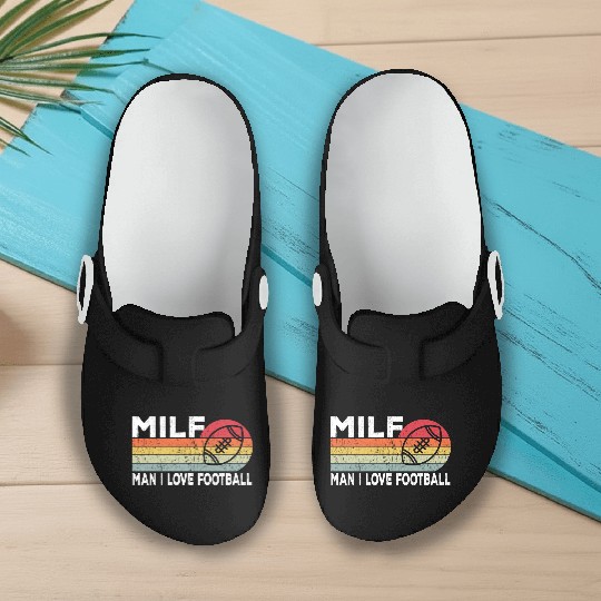 Milf Man I Love Football Retro Vintage Sports Slip On Clogs
