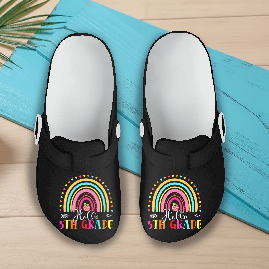 5th Grade Teacher Leopard Rainbow Back To School Slip On Clogs