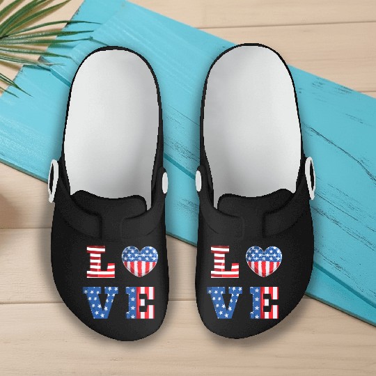 LOVE America Independence Day USA Patriots Slip On Clogs