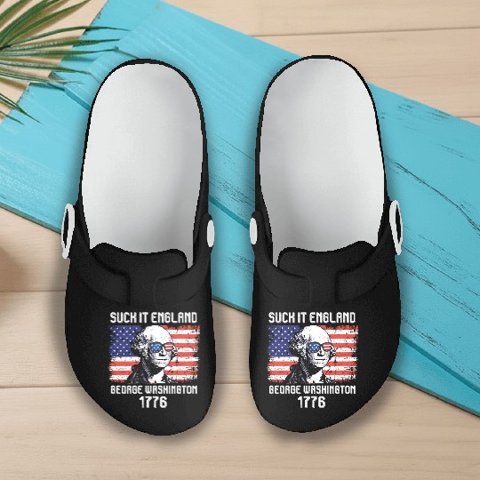 Suck it England George Washington 1776 USA Slip On Clogs