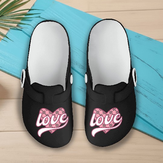 Buffalo Plaid Heart Love Valentine days travel Slip On Clogs
