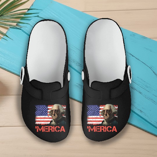 Merica George Washington Independence Day USA Slip On Clogs