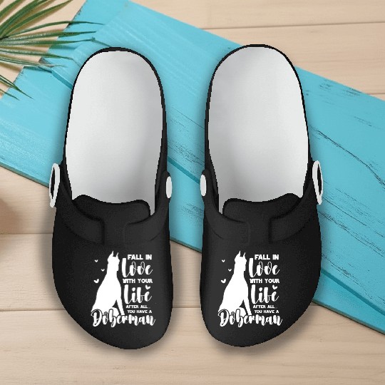 Doberman Fall In Love With Your Life Slip On Clogs