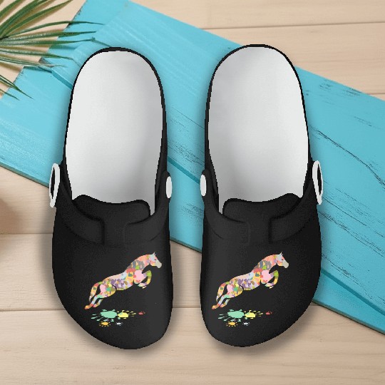 Colorful Horse Jumping Horse Slip On Clogs