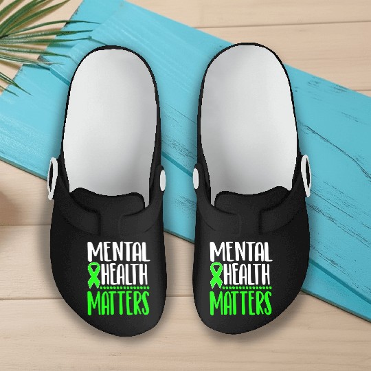 Mental Health Awareness Ribbon Green Anxiety Depre Slip On Clogs