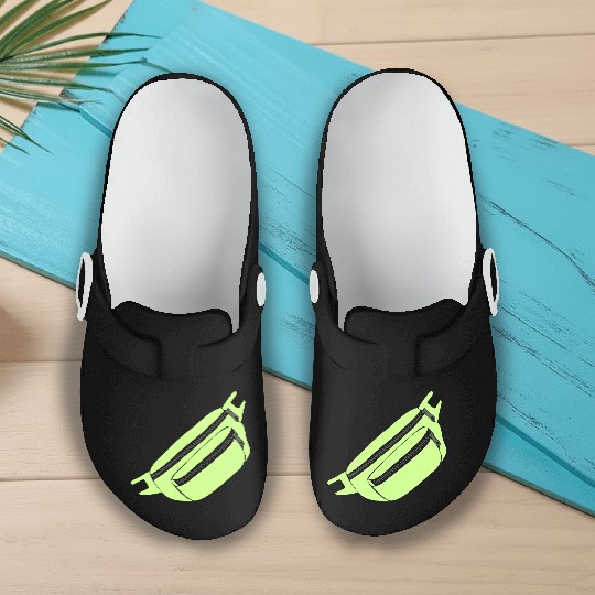 Lime Green Fanny Pack Illustration Slip On Clogs