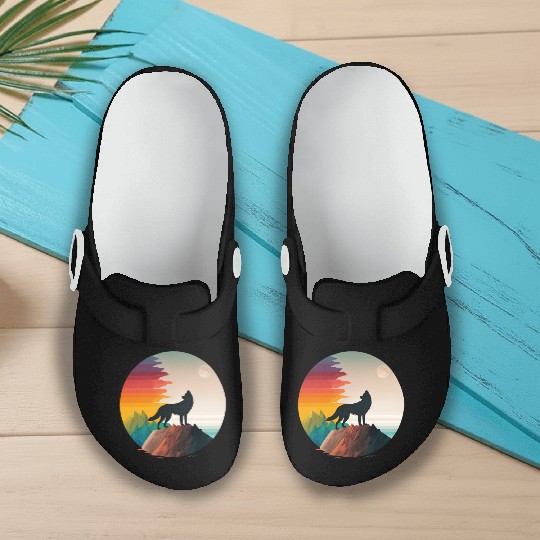 LGBTQIA+ Majestic wolf on the mountain top Slip On Clogs