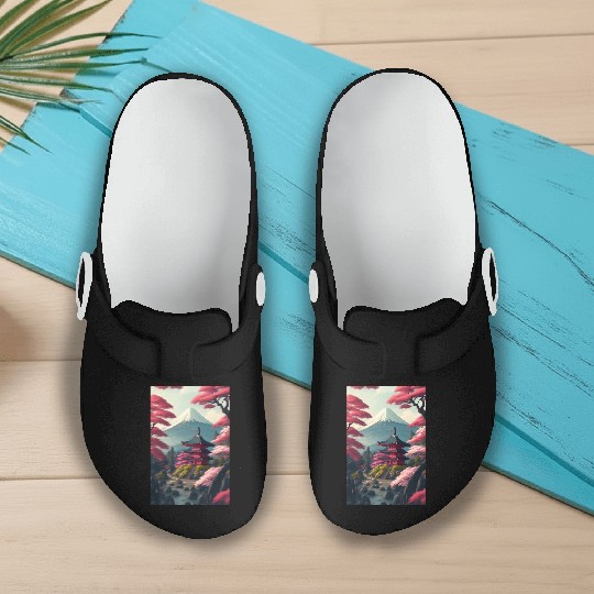 Asia Landscape Serene Mount Fuji Slip On Clogs