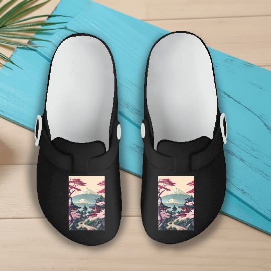 Asia Landscape Serene Mount Fuji Slip On Clogs