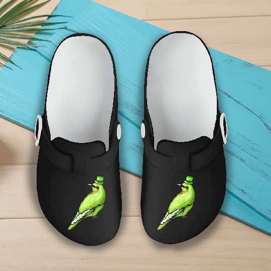 Green Bird With Green Hat For St Patricks Day Slip On Clogs