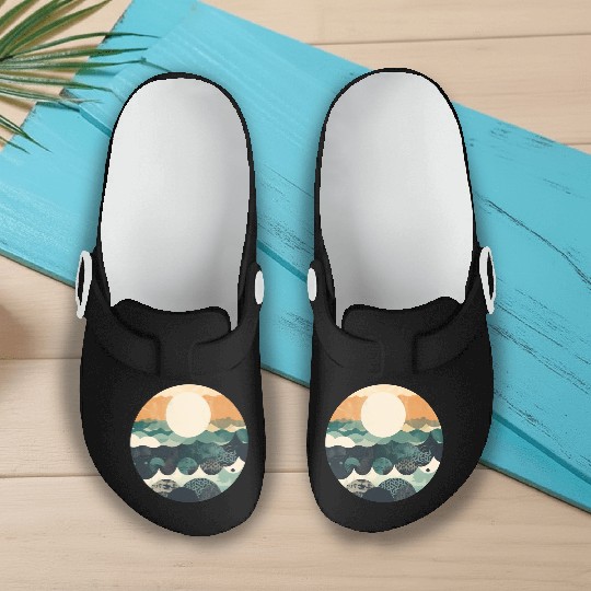 Hokusai Japanese Art Inspired Patterned Ocean Slip On Clogs