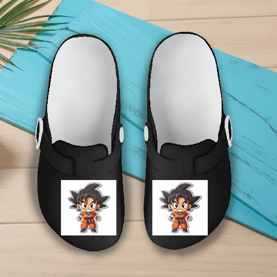 Goku Sticker Happy Bold Colors art toy style Slip On Clogs