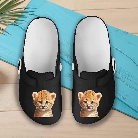 Baby cheetah portrait Slip On Clogs