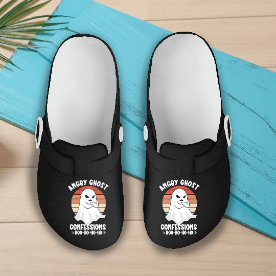 Ghost Hunter Funny Ghost Angry Ghost Halloween Slip On Clogs
